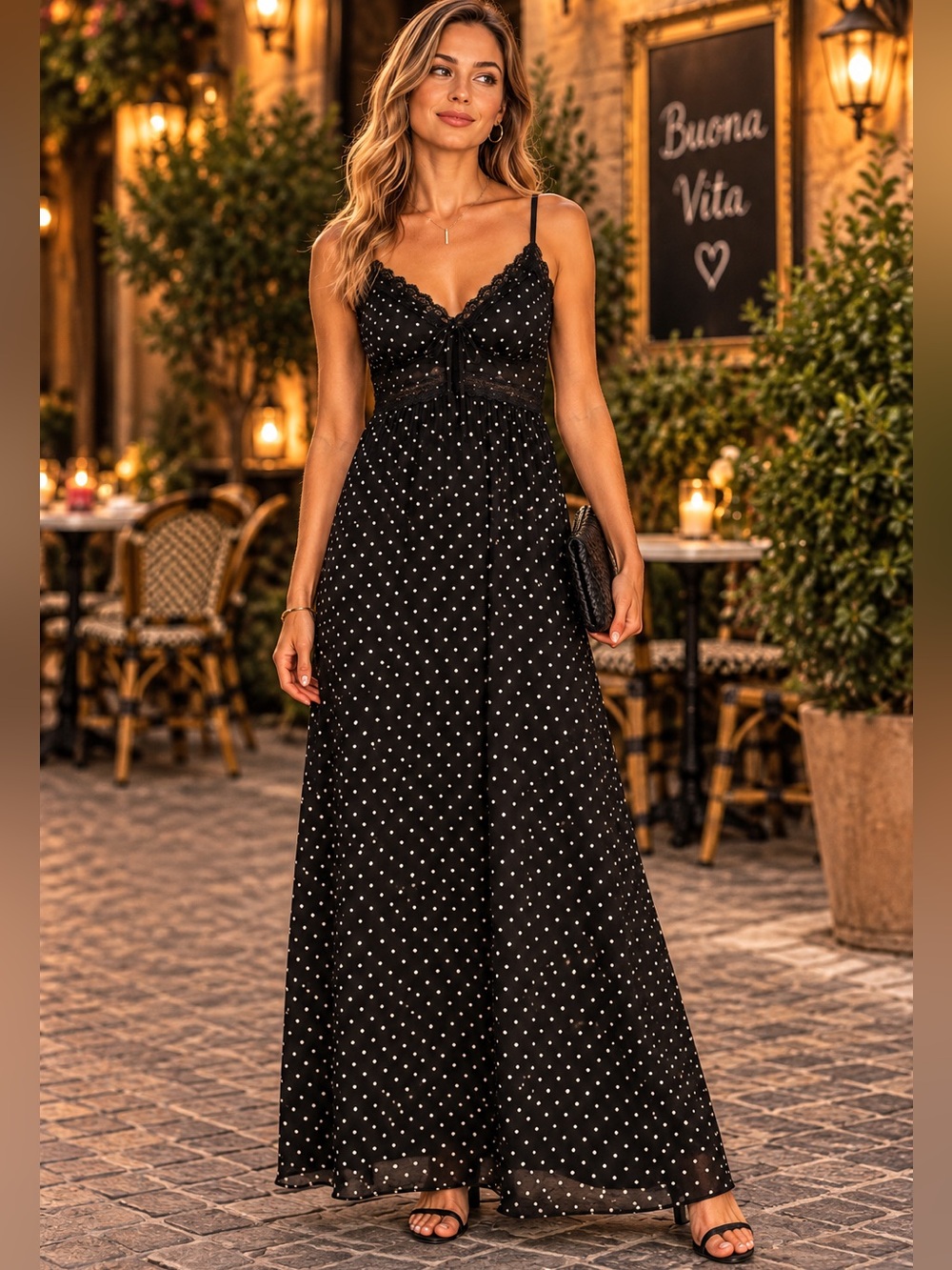 NWT Polka Dot Lace Maxi Dress Medium